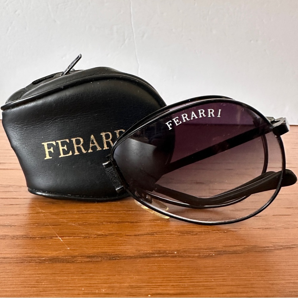 FERARRI Vintage FOLDING AVIATOR Racing Black Sunglasses W Case 70'S 80'S TOP GUN